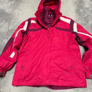 Lands End Coat Womens Large 14-16 Pink 3 in 1 Hooded Ski Winter Jacket